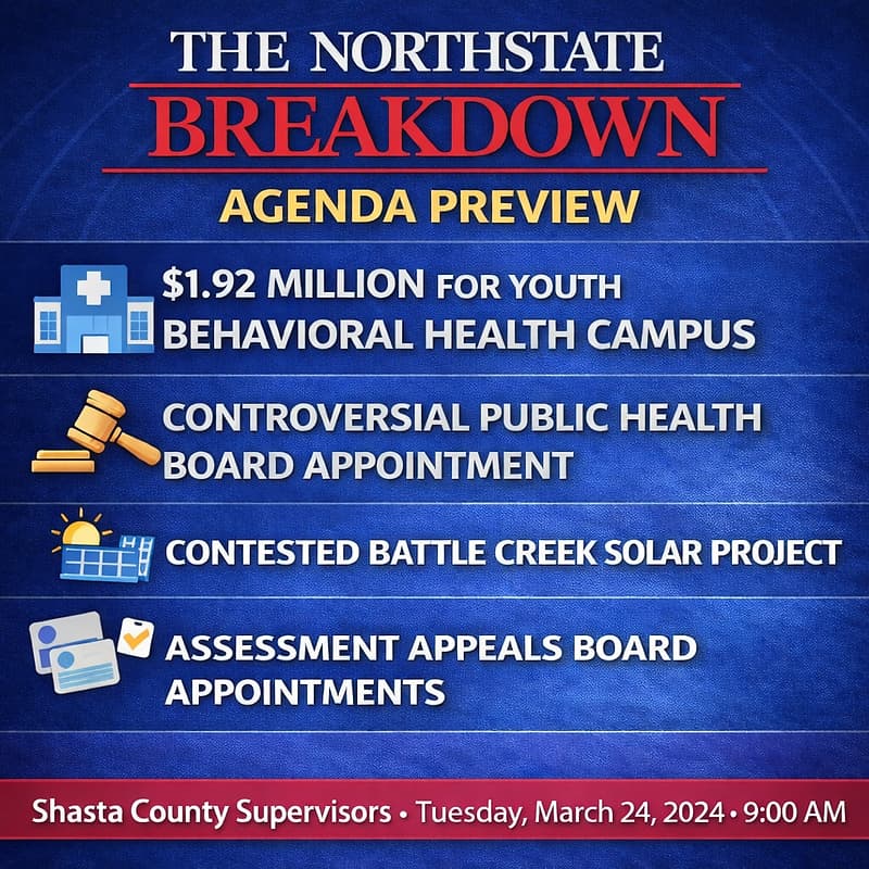 Shasta County Board to Weigh $1.9 Million in Opioid Funds for Youth Behavioral Health Campus, Appoint Vaccine Skeptic to Public Health Board