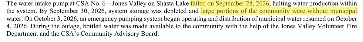 The item C14 staff report on the Jones Valley water outage.
