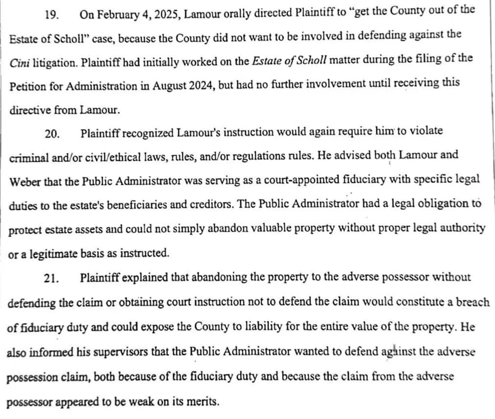 Cox complaint para 15-17: Weber Feb 20 written directive, Lamour concealed his own responsibility