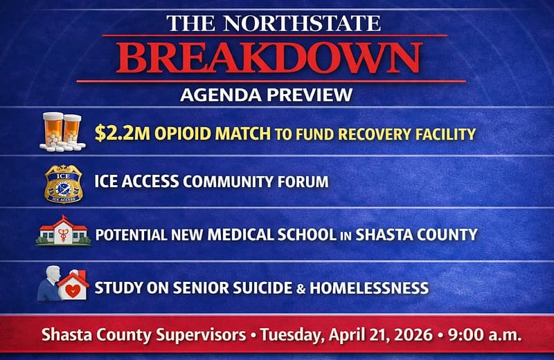 Shasta County Supervisors to Consider Opioid Funds for Recovery Facility, Hold Required ICE Access Forum Tuesday 4-21-2026