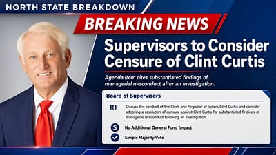 Shasta County Board Calls Special Meeting to Censure Elections Chief Clint Curtis Over substantiated Misconduct Findings