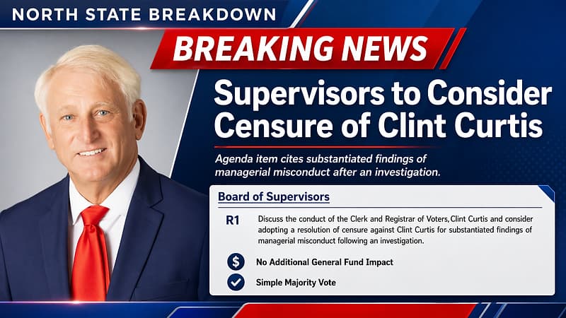 Shasta County Board Calls Special Meeting to Censure Elections Chief Clint Curtis Over substantiated Misconduct Findings