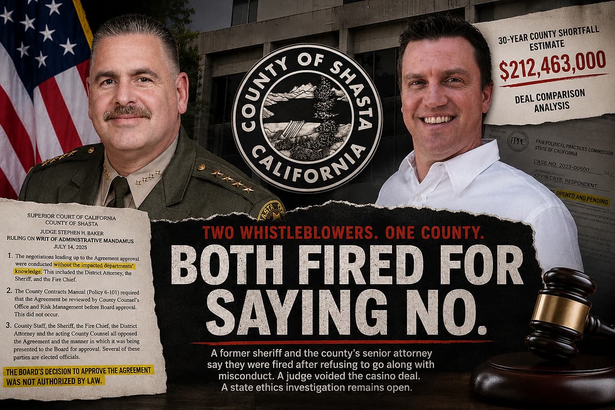 Two Whistleblowers Sue Shasta County Over Alleged Retaliation for Reporting Corruption